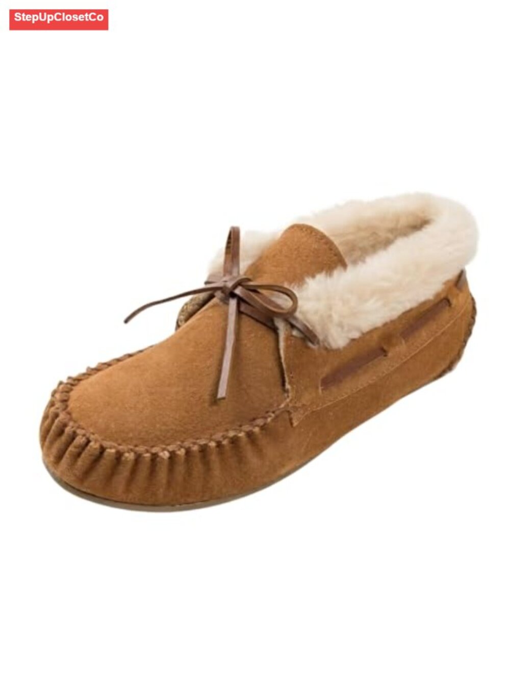 Handmade Suede Moc-Toe Bootie Slipper Faux Fur Lined Indoor Outdoor